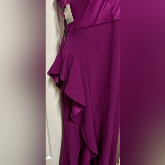 Adrianna Papell One Shoulder Sleeveless Cascading Ruffle Draped Orchid Gown NWT - Picture 8 of 10